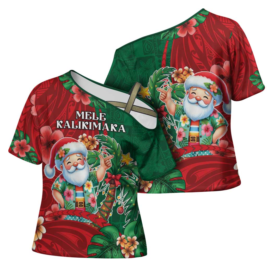 Hawaii Christmas Cross Shoulder Shirt Mele Kalikimaka Funny Hawaiian Santa - Polynesian Pride