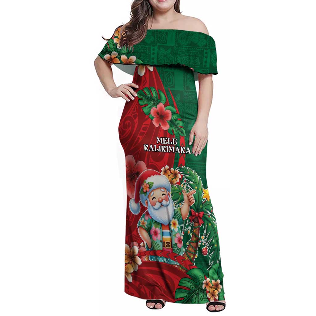 Hawaii Christmas Family Matching Off Shoulder Maxi Dress and Hawaiian Shirt Mele Kalikimaka Funny Hawaiian Santa - Polynesian Pride