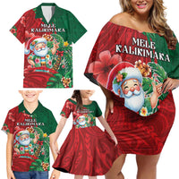 Hawaii Christmas Family Matching Off Shoulder Short Dress and Hawaiian Shirt Mele Kalikimaka Funny Hawaiian Santa - Polynesian Pride