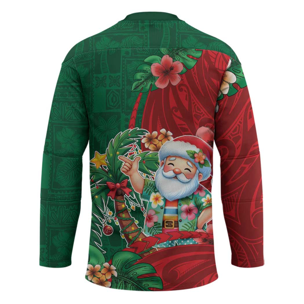 Hawaii Christmas Hockey Jersey Mele Kalikimaka Funny Hawaiian Santa - Polynesian Pride