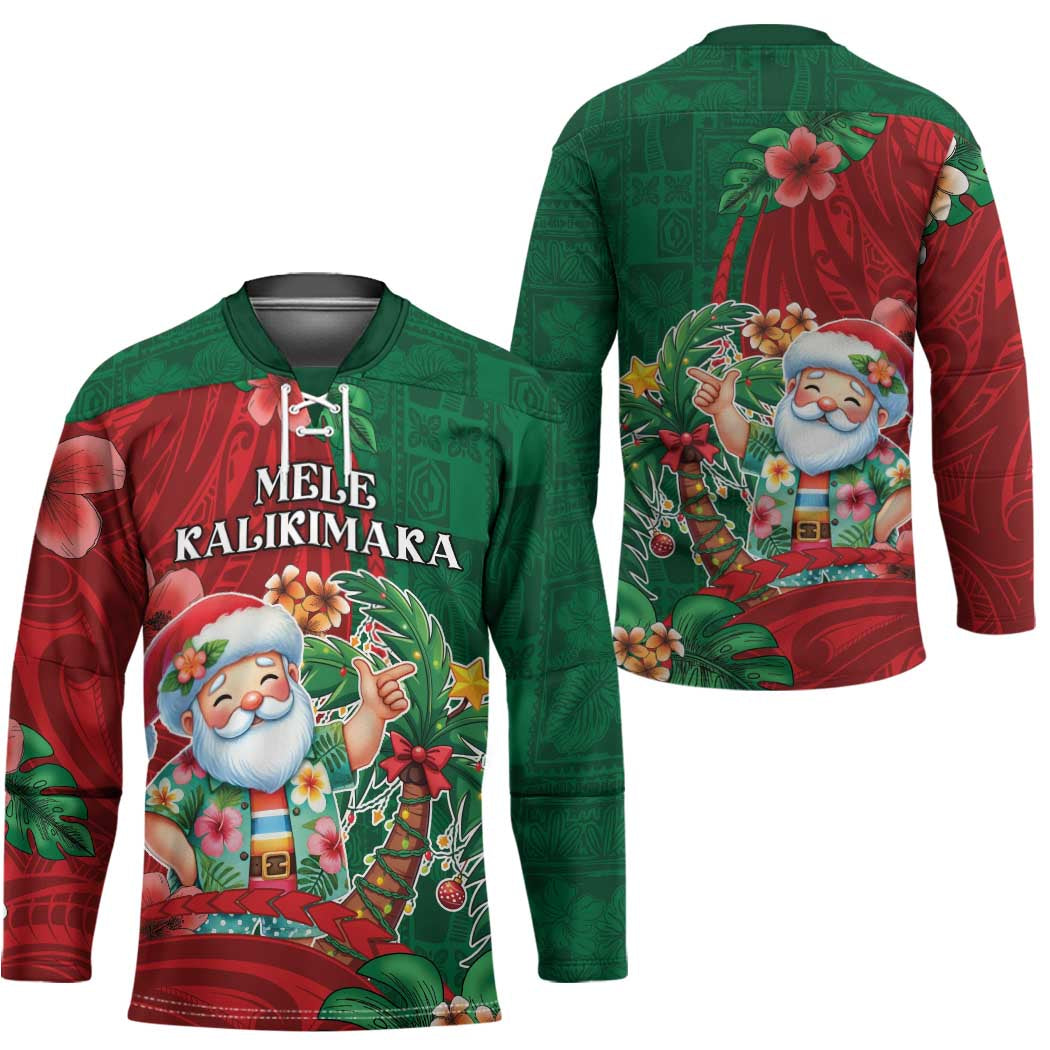 Hawaii Christmas Hockey Jersey Mele Kalikimaka Funny Hawaiian Santa - Polynesian Pride