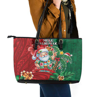 Hawaii Christmas Leather Tote Bag Mele Kalikimaka Funny Hawaiian Santa - Polynesian Pride