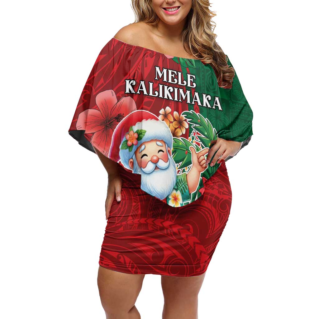 Hawaii Christmas Off Shoulder Short Dress Mele Kalikimaka Funny Hawaiian Santa - Polynesian Pride