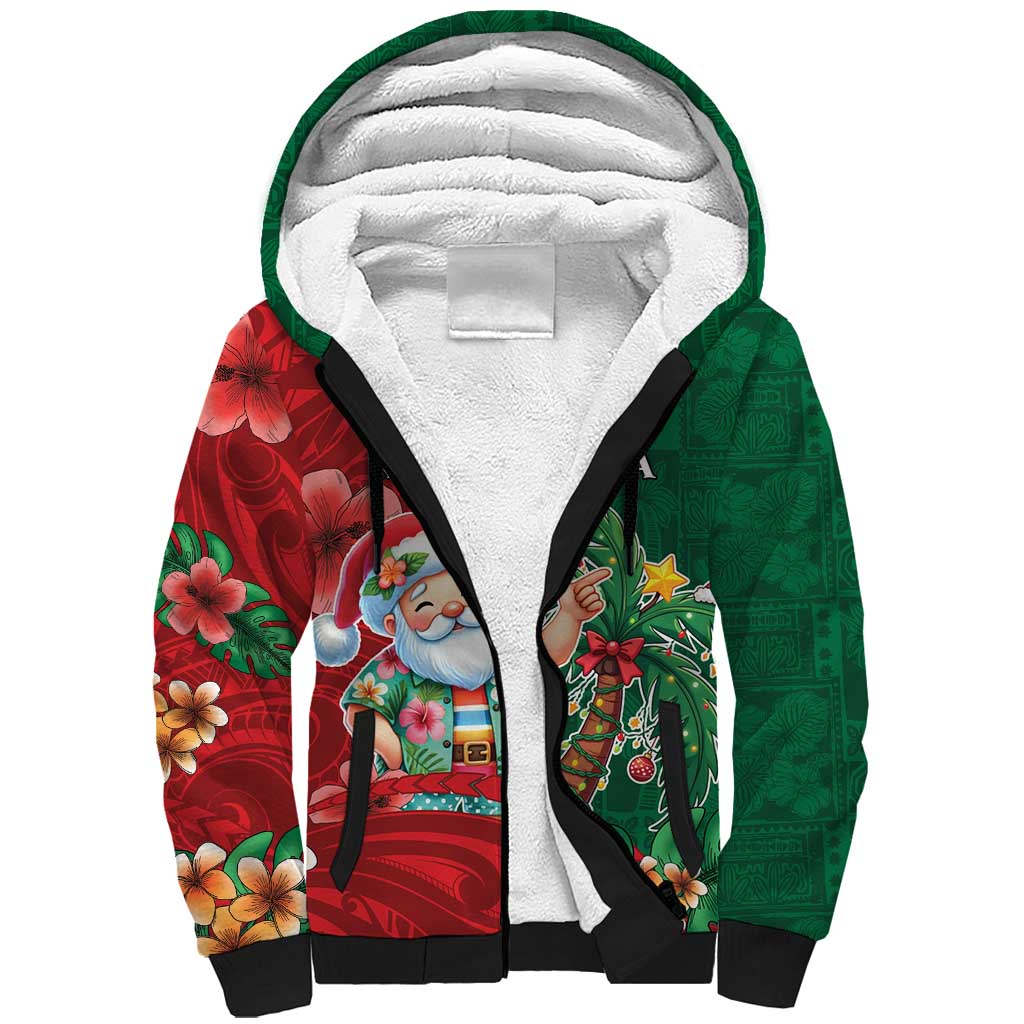 Hawaii Christmas Sherpa Hoodie Mele Kalikimaka Funny Hawaiian Santa - Polynesian Pride