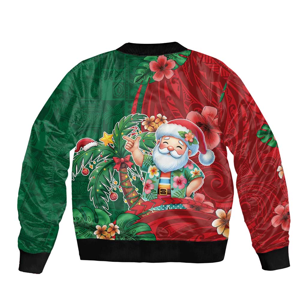 Hawaii Christmas Sleeve Zip Bomber Jacket Mele Kalikimaka Funny Hawaiian Santa - Polynesian Pride