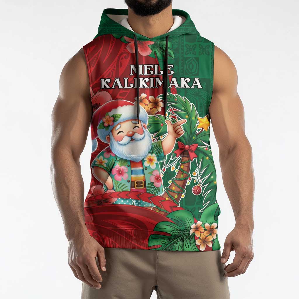 Hawaii Christmas Sleeveless Hoodie Mele Kalikimaka Funny Hawaiian Santa - Polynesian Pride