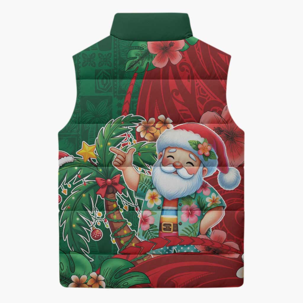 Hawaii Christmas Sleeveless Puffer Jacket Mele Kalikimaka Funny Hawaiian Santa - Polynesian Pride