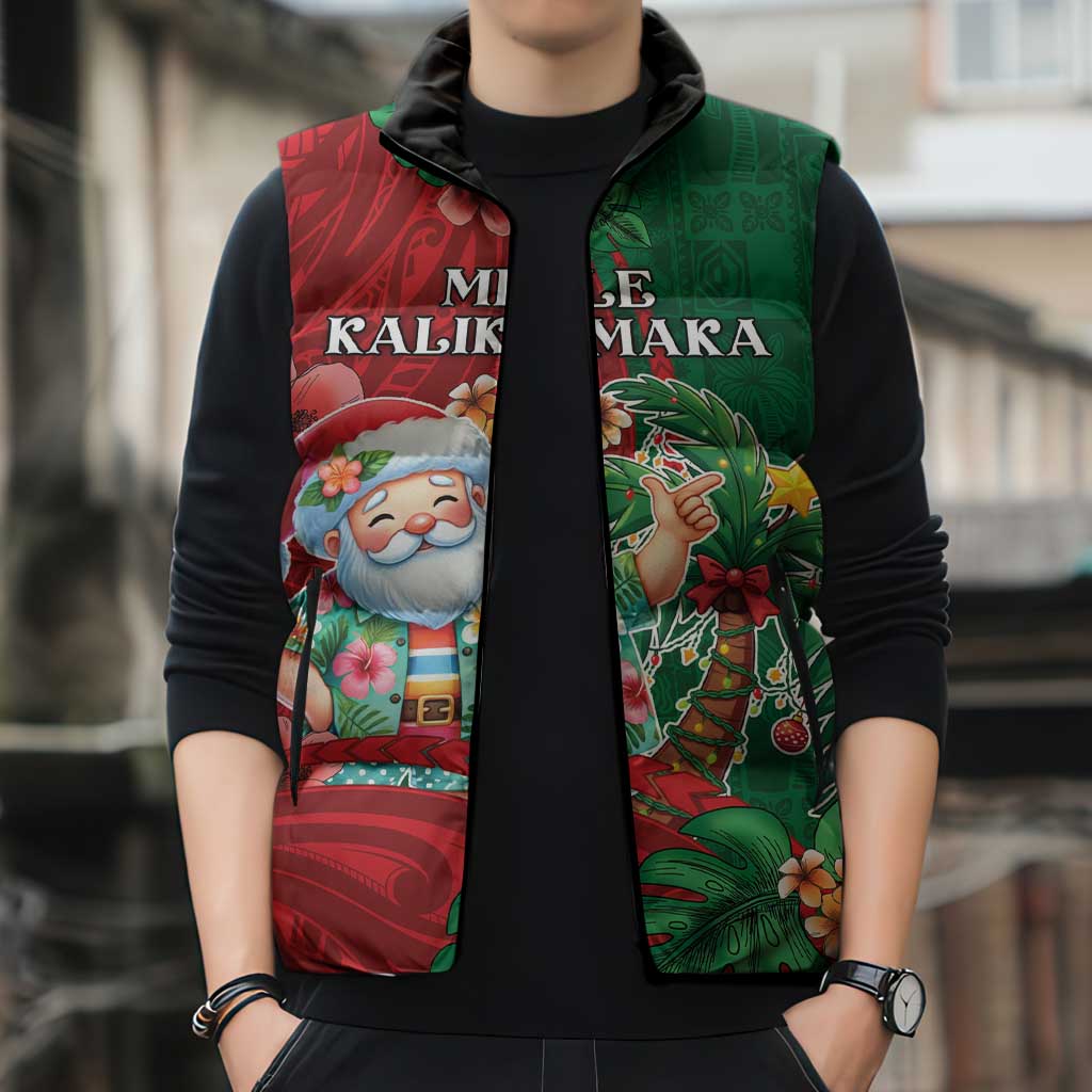 Hawaii Christmas Sleeveless Puffer Jacket Mele Kalikimaka Funny Hawaiian Santa - Polynesian Pride