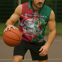 Hawaii Christmas Sleeveless Zip Hoodie Mele Kalikimaka Funny Hawaiian Santa - Polynesian Pride