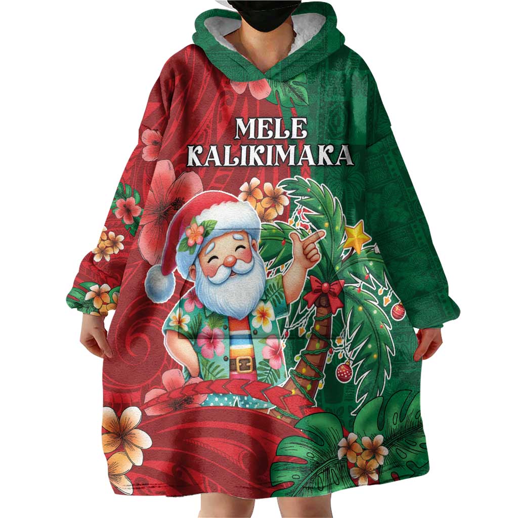 Hawaii Christmas Wearable Blanket Hoodie Mele Kalikimaka Funny Hawaiian Santa - Polynesian Pride