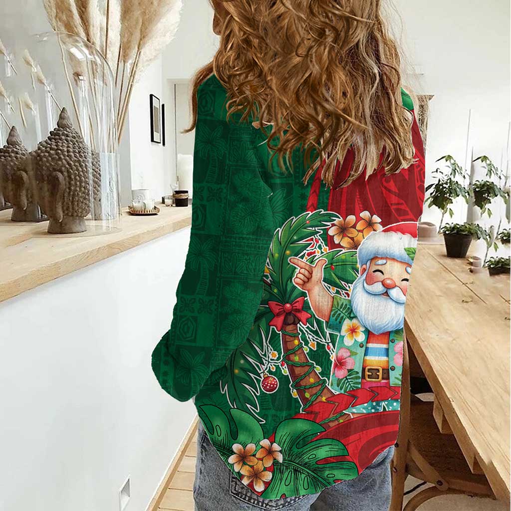 Hawaii Christmas Women Casual Shirt Mele Kalikimaka Funny Hawaiian Santa - Polynesian Pride