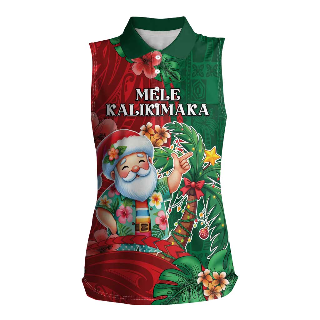 Hawaii Christmas Women Sleeveless Polo Shirt Mele Kalikimaka Funny Hawaiian Santa - Polynesian Pride
