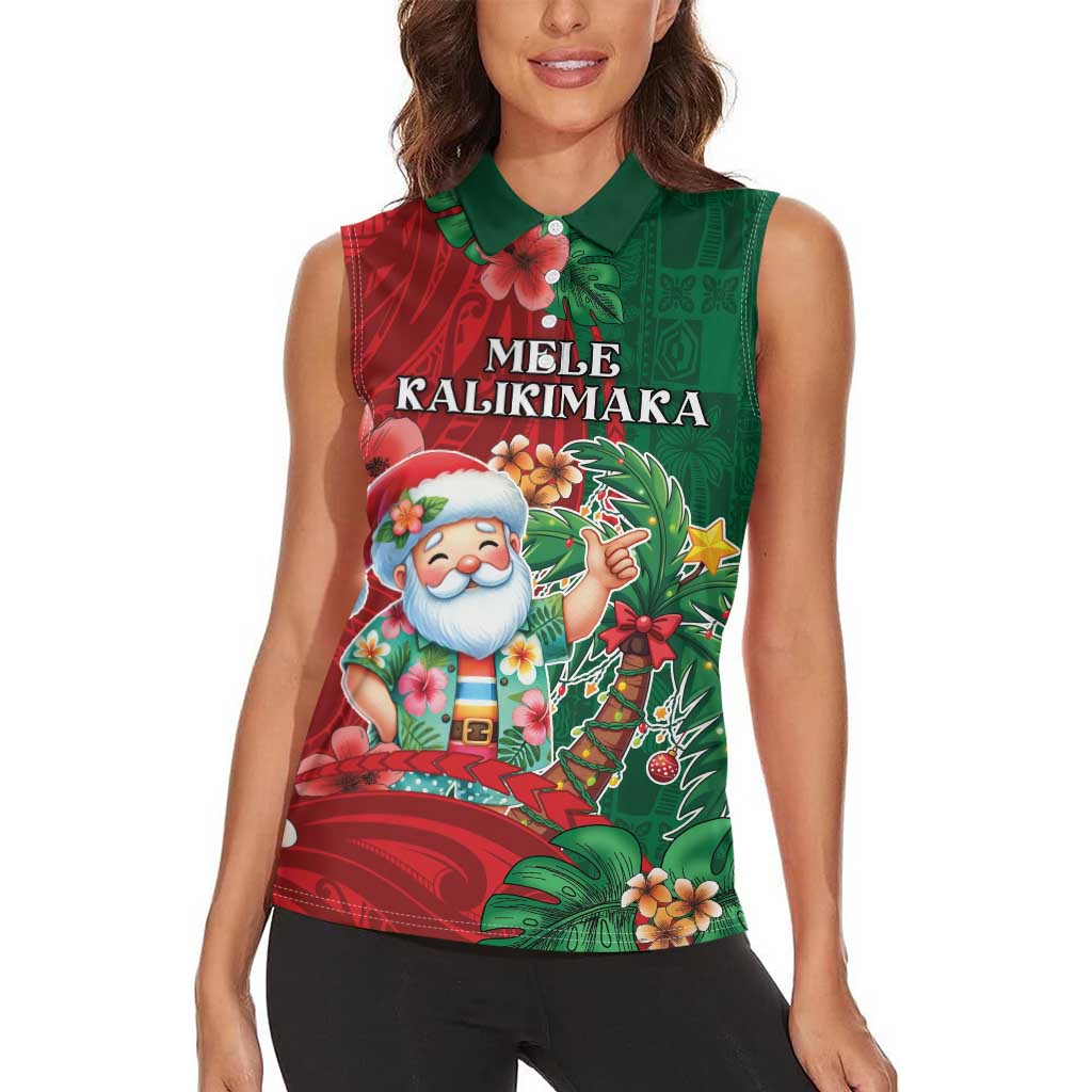 Hawaii Christmas Women Sleeveless Polo Shirt Mele Kalikimaka Funny Hawaiian Santa - Polynesian Pride