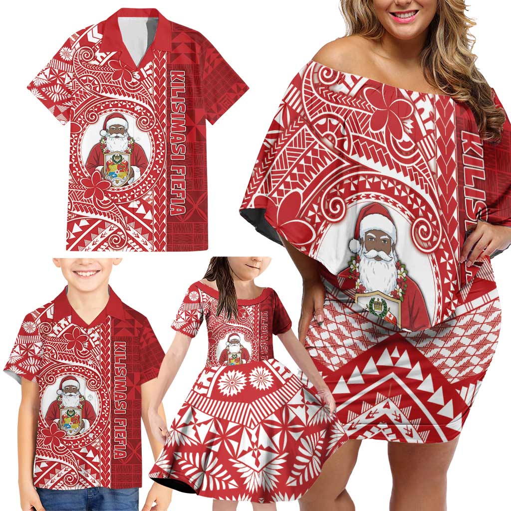 Tonga Christmas Family Matching Off Shoulder Short Dress and Hawaiian Shirt Kilisimasi Fiefia - Polynesian Pride