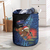 New Zealand Christmas Laundry Basket Santa Kiwi Bird With Pohutukawa Flowers - Polynesian Pride