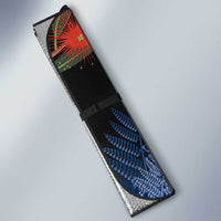 New Zealand Christmas Auto Sun Shade Santa Kiwi Bird With Pohutukawa Flowers - Polynesian Pride