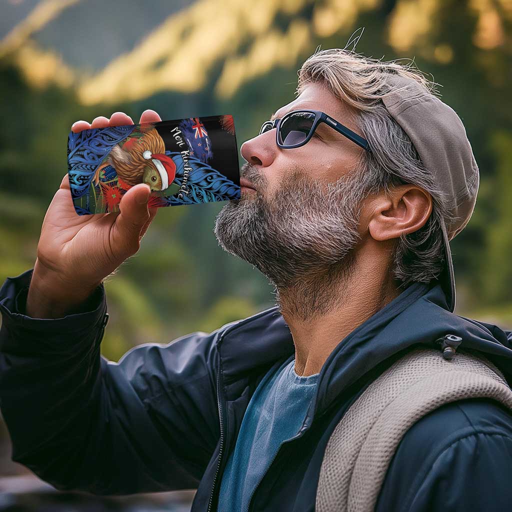 Personalised New Zealand Christmas 4 in 1 Can Cooler Tumbler Santa Kiwi Bird With Pohutukawa Flowers - Polynesian Pride