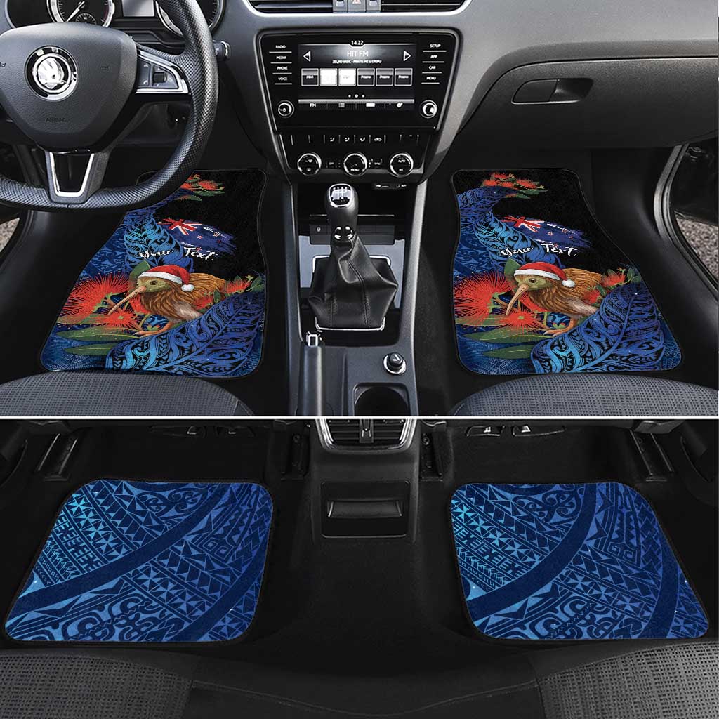 Personalised New Zealand Christmas Car Mats Santa Kiwi Bird With Pohutukawa Flowers - Polynesian Pride