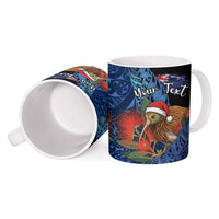 Personalised New Zealand Christmas Ceramic Mug Santa Kiwi Bird With Pohutukawa Flowers - Polynesian Pride