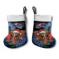 Personalised New Zealand Christmas Stocking Santa Kiwi Bird With Pohutukawa Flowers - Polynesian Pride