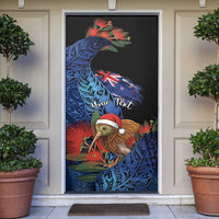 Personalised New Zealand Christmas Door Cover Santa Kiwi Bird With Pohutukawa Flowers - Polynesian Pride