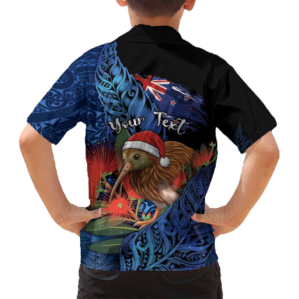 Personalised New Zealand Christmas Family Matching Long Sleeve Bodycon Dress and Hawaiian Shirt Santa Kiwi Bird With Pohutukawa Flowers - Polynesian Pride