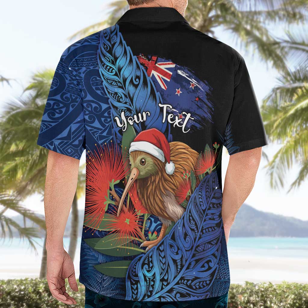 Personalised New Zealand Christmas Hawaiian Shirt Santa Kiwi Bird With Pohutukawa Flowers - Polynesian Pride