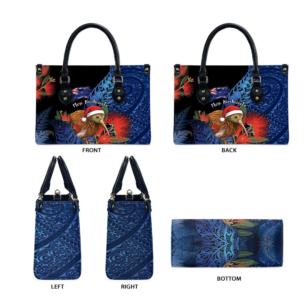 New Zealand Christmas Leather Bag Santa Kiwi Bird With Pohutukawa Flowers - Polynesian Pride