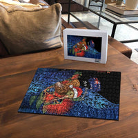 New Zealand Christmas Puzzle Santa Kiwi Bird With Pohutukawa Flowers - Polynesian Pride