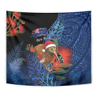 New Zealand Christmas Tapestry Santa Kiwi Bird With Pohutukawa Flowers - Polynesian Pride