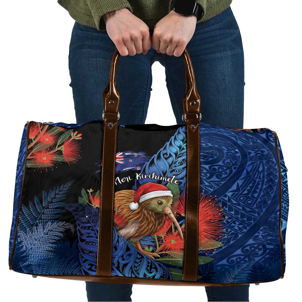 New Zealand Christmas Travel Bag Santa Kiwi Bird With Pohutukawa Flowers - Polynesian Pride