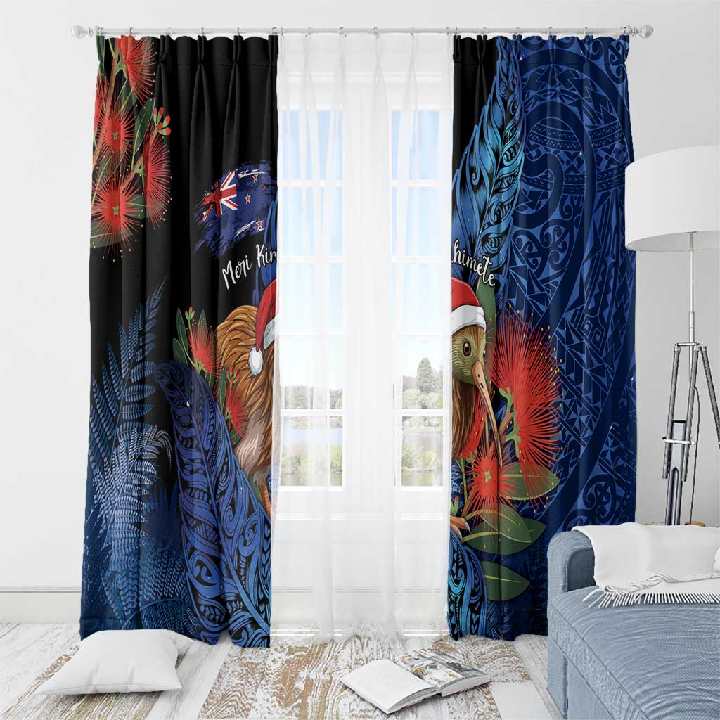 New Zealand Christmas Window Curtain Santa Kiwi Bird With Pohutukawa Flowers - Polynesian Pride