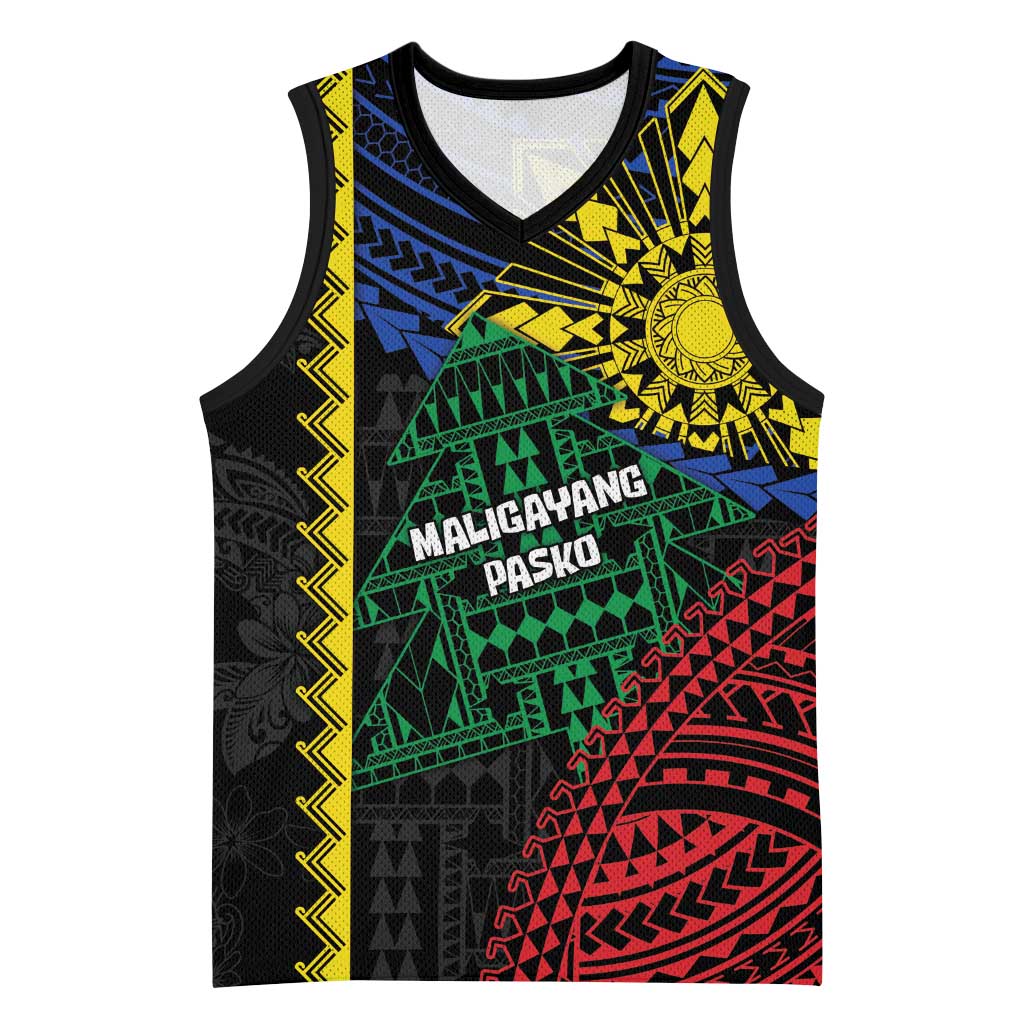 Personalised Philippines Christmas Basketball Jersey Xmas Tree Filipino Tribal Patterns - Polynesian Pride