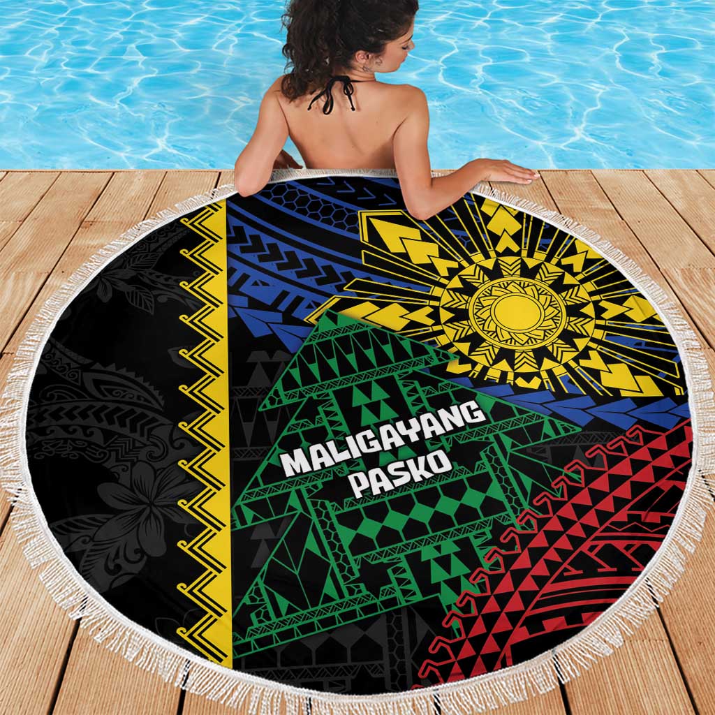 Philippines Christmas Beach Blanket Xmas Tree Filipino Tribal Patterns - Polynesian Pride