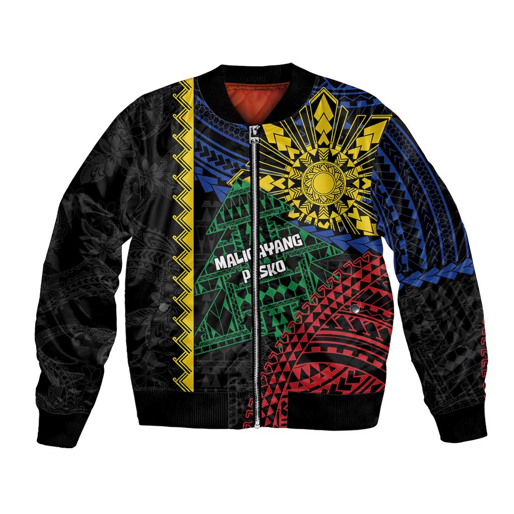 Personalised Philippines Christmas Bomber Jacket Xmas Tree Filipino Tribal Patterns - Polynesian Pride