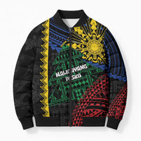 Personalised Philippines Christmas Bomber Puffer Jacket Xmas Tree Filipino Tribal Patterns - Polynesian Pride