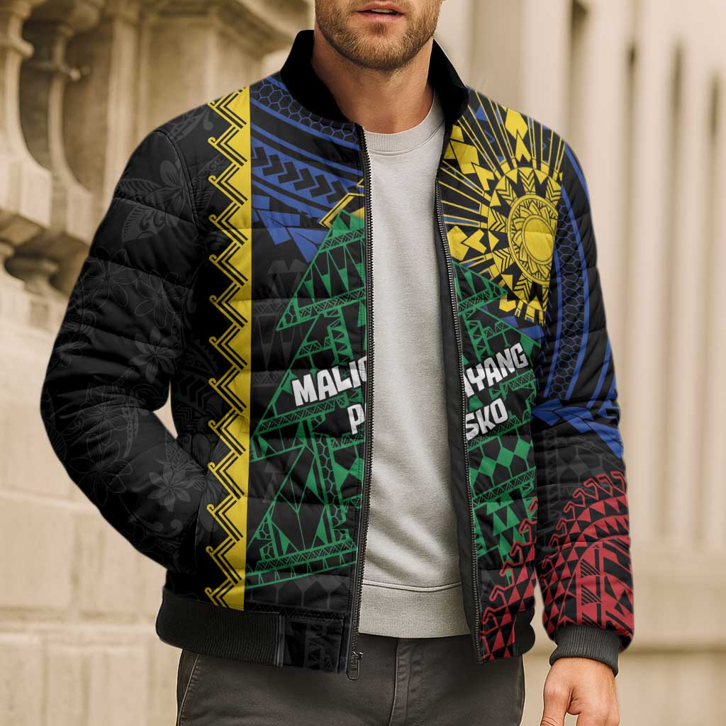 Personalised Philippines Christmas Bomber Puffer Jacket Xmas Tree Filipino Tribal Patterns - Polynesian Pride