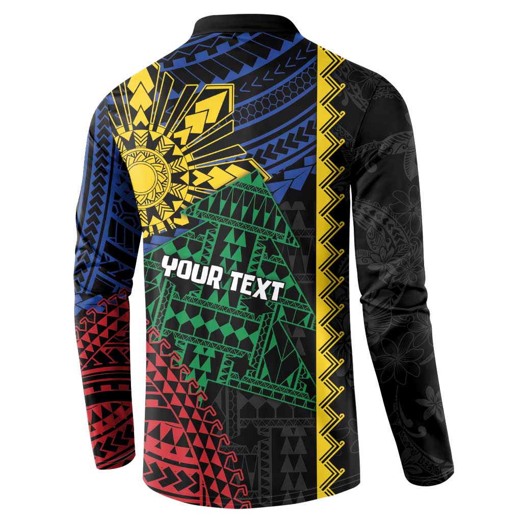 Personalised Philippines Christmas Button Sweatshirt Xmas Tree Filipino Tribal Patterns - Polynesian Pride