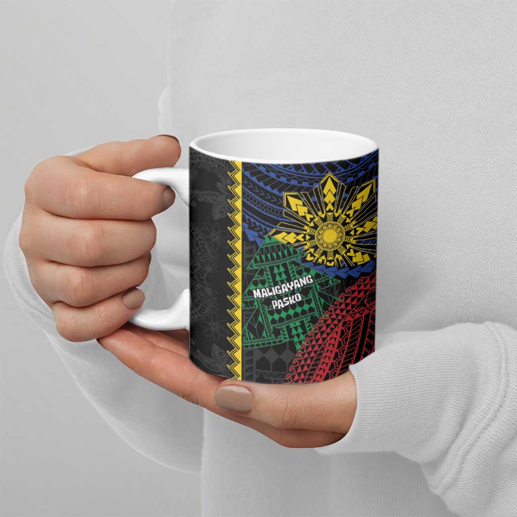 Personalised Philippines Christmas Ceramic Mug Xmas Tree Filipino Tribal Patterns - Polynesian Pride