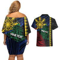 Personalised Philippines Christmas Couples Matching Off Shoulder Short Dress and Hawaiian Shirt Xmas Tree Filipino Tribal Patterns - Polynesian Pride