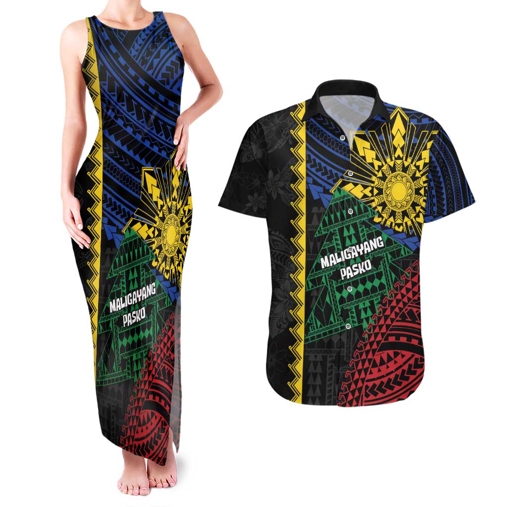 Personalised Philippines Christmas Couples Matching Tank Maxi Dress and Hawaiian Shirt Xmas Tree Filipino Tribal Patterns - Polynesian Pride