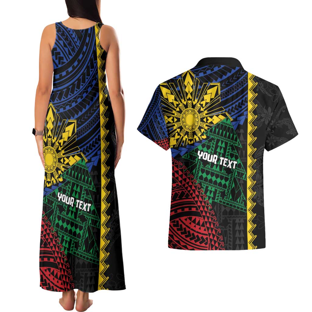 Personalised Philippines Christmas Couples Matching Tank Maxi Dress and Hawaiian Shirt Xmas Tree Filipino Tribal Patterns - Polynesian Pride