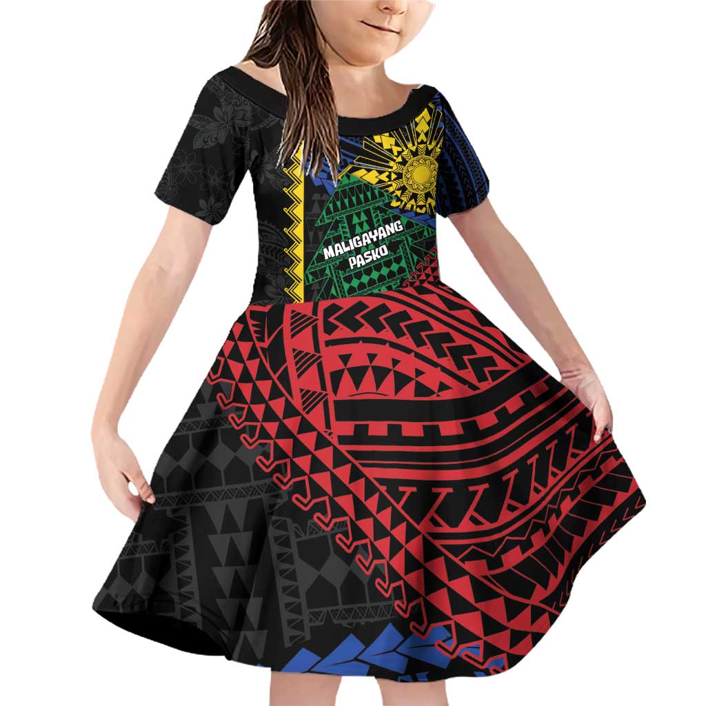 Personalised Philippines Christmas Family Matching Off Shoulder Short Dress and Hawaiian Shirt Xmas Tree Filipino Tribal Patterns - Polynesian Pride