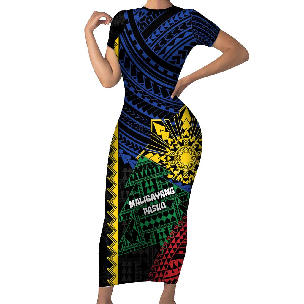 Personalised Philippines Christmas Family Matching Short Sleeve Bodycon Dress and Hawaiian Shirt Xmas Tree Filipino Tribal Patterns - Polynesian Pride