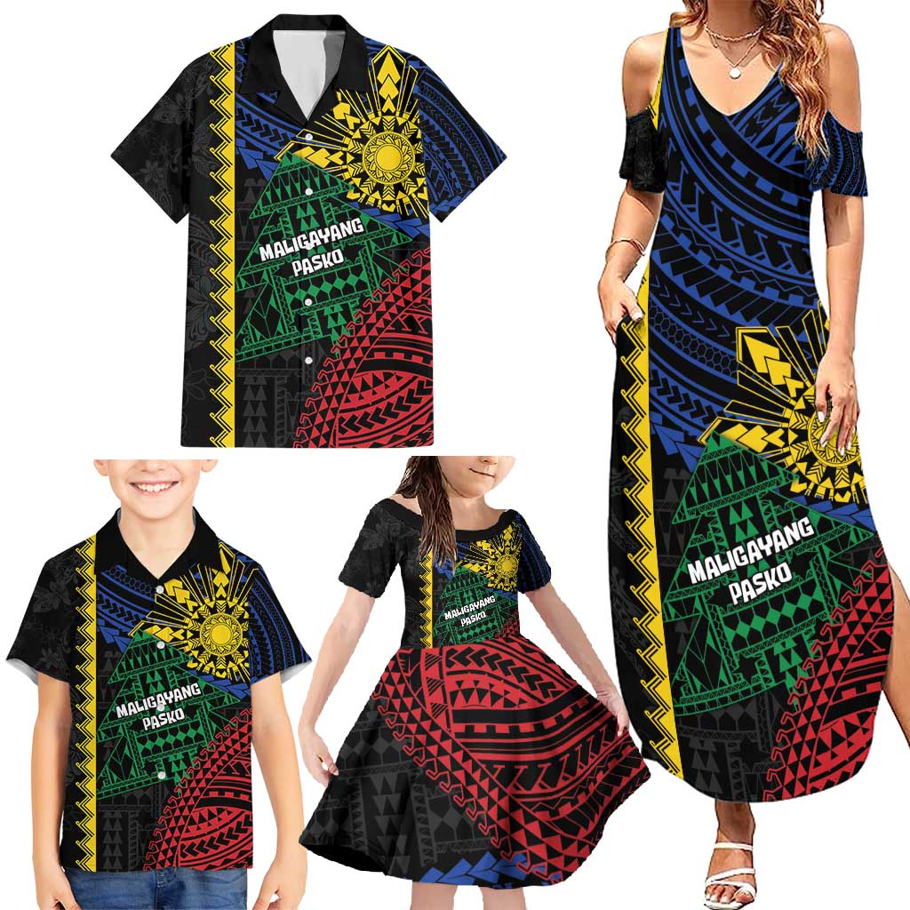 Personalised Philippines Christmas Family Matching Summer Maxi Dress and Hawaiian Shirt Xmas Tree Filipino Tribal Patterns - Polynesian Pride