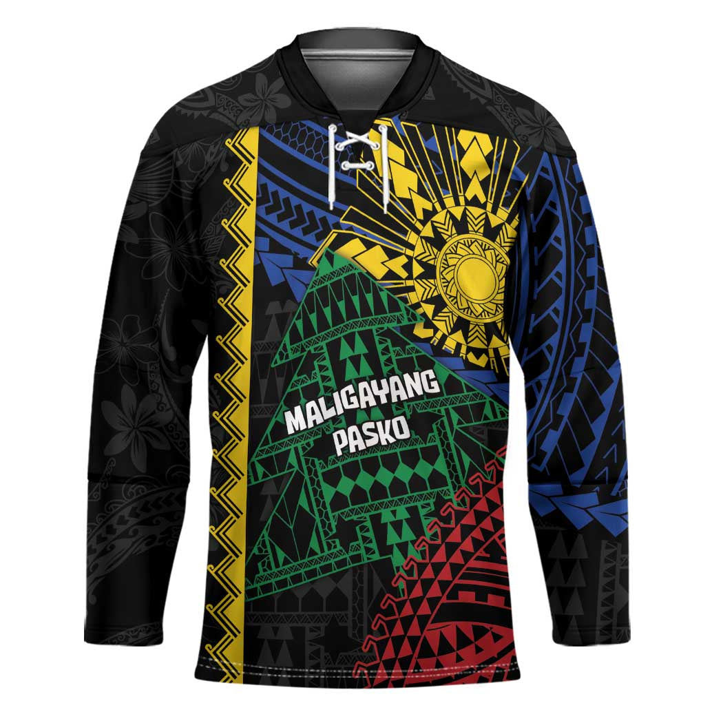 Personalised Philippines Christmas Hockey Jersey Xmas Tree Filipino Tribal Patterns - Polynesian Pride