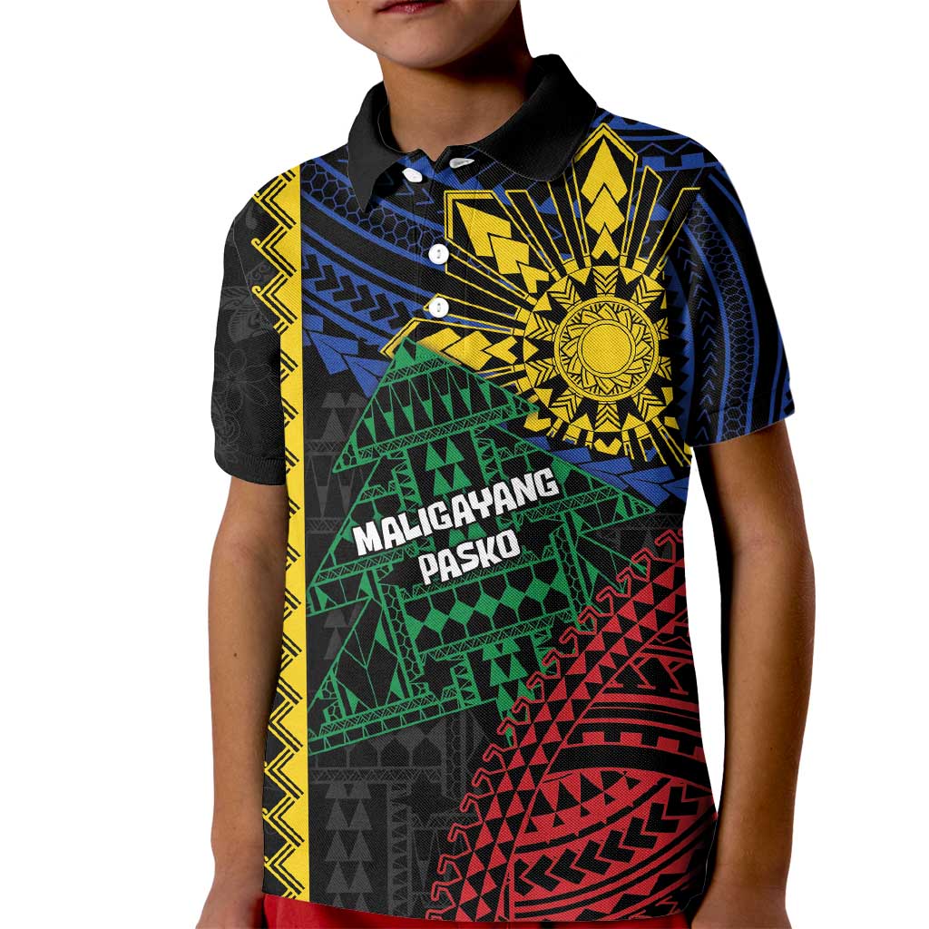 Personalised Philippines Christmas Kid Polo Shirt Xmas Tree Filipino Tribal Patterns - Polynesian Pride