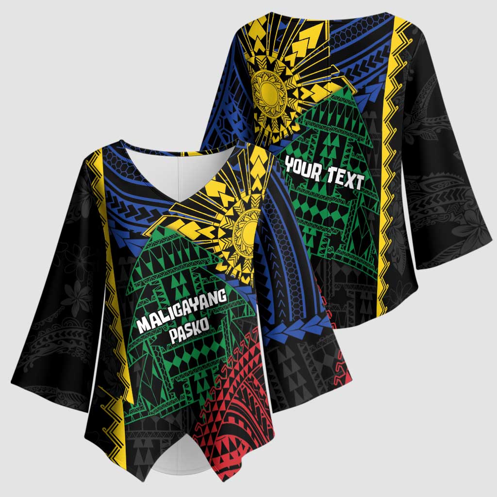 Personalised Philippines Christmas Kimono Sleeve Blouse Xmas Tree Filipino Tribal Patterns - Polynesian Pride