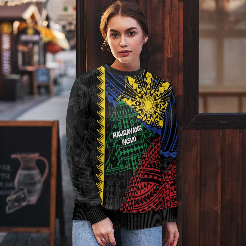 Personalised Philippines Christmas Ugly Christmas Sweater Xmas Tree Filipino Tribal Patterns - Polynesian Pride