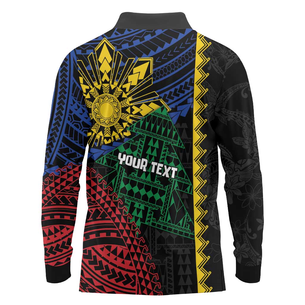 Personalised Philippines Christmas Long Sleeve Polo Shirt Xmas Tree Filipino Tribal Patterns - Polynesian Pride